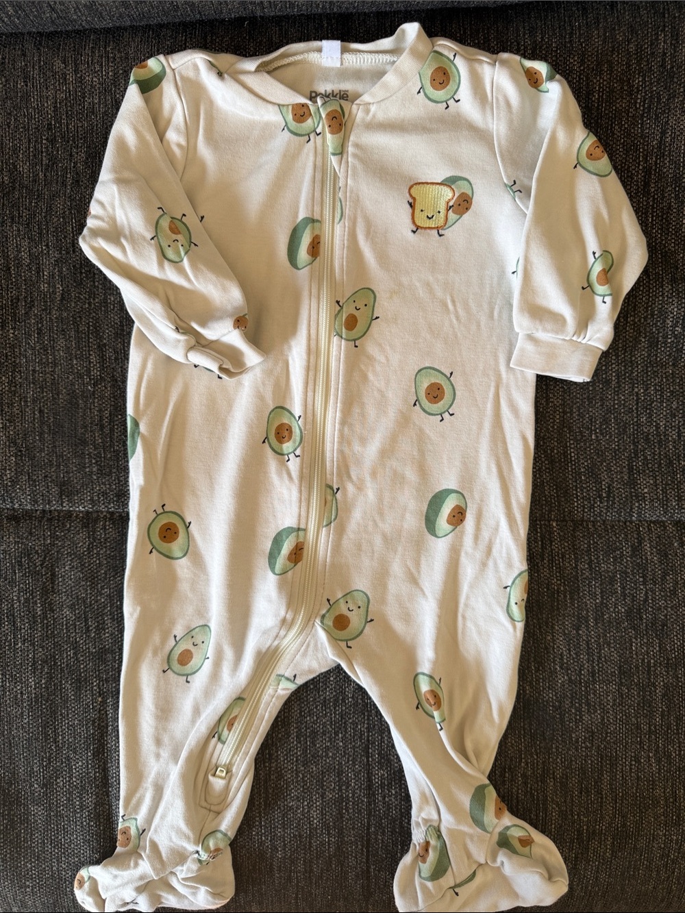 Pekkle 6M Cream Avocado Print Footed Baby One-Piece
